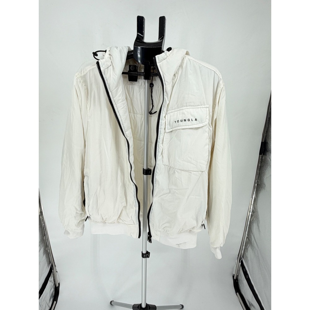 YoungLA Windbreaker Jacket Mens Medium White Excellent Model 525 Hooded Nylon